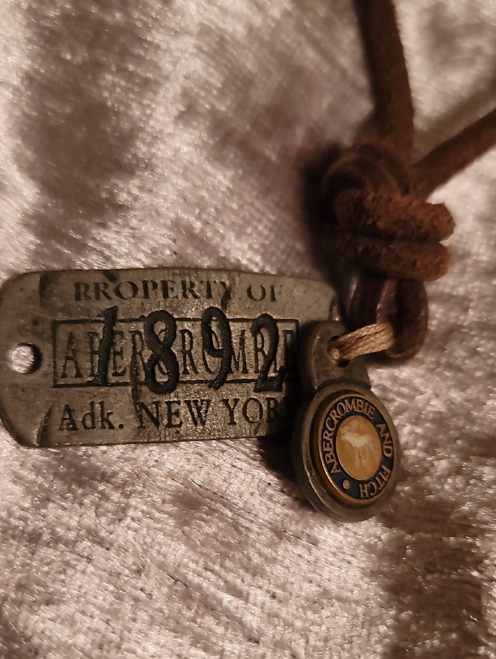 Abercrombie & Fitch Brown Leather Cord Necklace with Two Pendents 1892 New York
